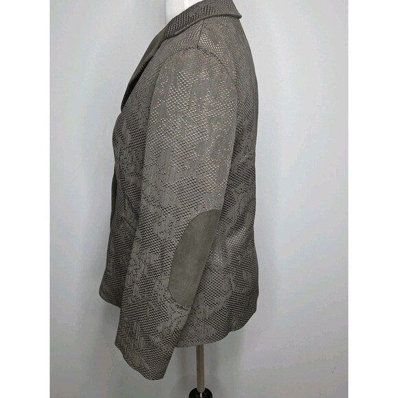 Armani Collezioni 10 Brown Grey Floral Printed Blazer Snap Button Elbow Pads Euc - Picture 2 of 10
